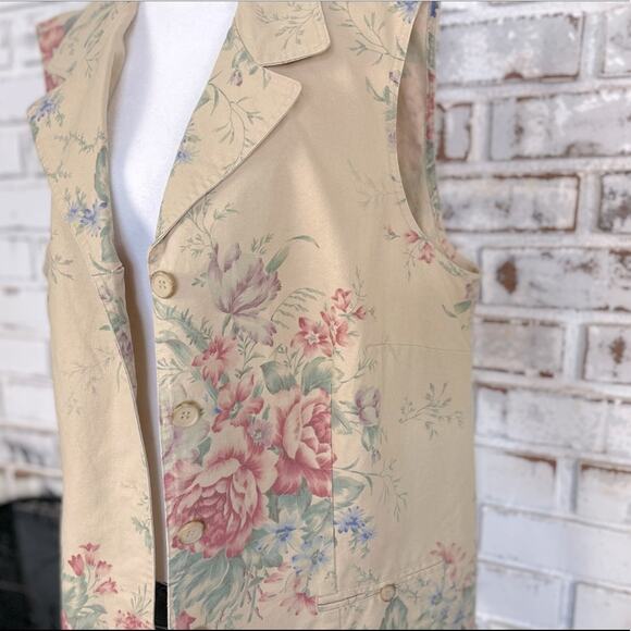 Jessica Howard Woman Linen Cotton Blend Watercolor Floral Tan Neutral Vest - Picture 2 of 9